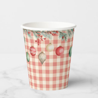 Gobelets En Papier Winter Red Christmas gingham with ornaments