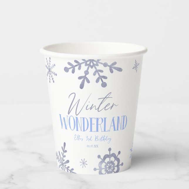 Gobelets En Papier Winter Wonderland Blue Snowflake fête d'anniversai (Recto)