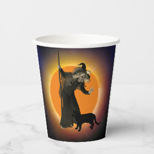 Gobelets En Papier Witch & Black Cat with Orange Moon Paper Cup