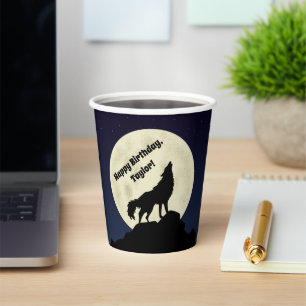 Gobelets En Papier Wolf Howling à la lune Midnight Blue