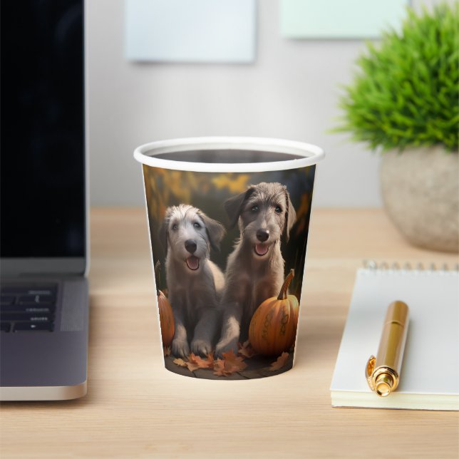 Gobelets En Papier Wolfhound Chiot Automne Citrouille de plaisir (Insitu)