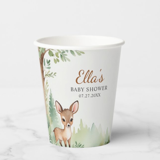 Gobelets En Papier Woodland Deer Forest Neutral Baby Shower  (Recto)