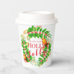 Gobelets En Papier Wreath Holly Jolly White