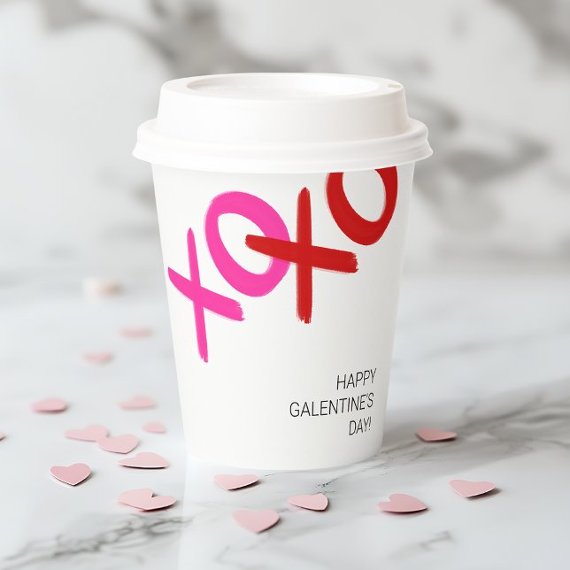 Gobelets En Papier XOXO Pink Red Hugs embrasse joyeusement la Saint-G (XOXO Pink Red Hugs Kisses Happy Galentine's Day Paper Cups)