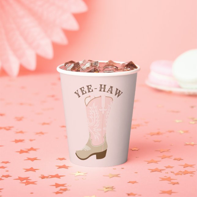 Gobelets En Papier YEE-HAW Pink Cowgirl Boot (Insitu)