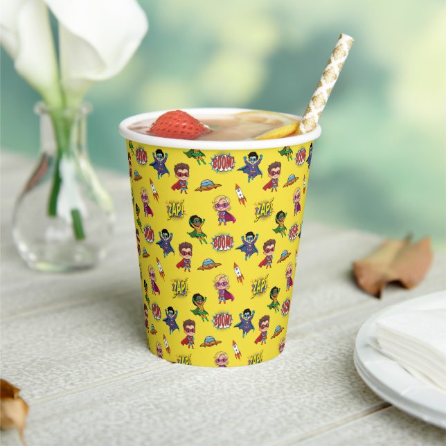 Gobelets En Papier Yellow Cartoon Superhero Comic Motif papier Coupe (Insitu)