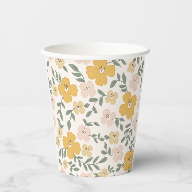 Gobelets En Papier Yellow Hibiscus flower hand drawn (Recto)