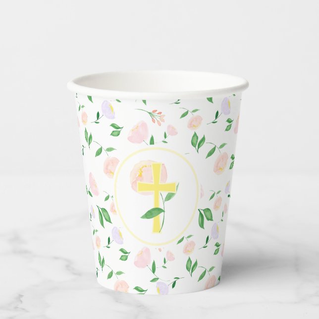 Gobelets En Papier Yellow Pink Floral Cross (Recto)