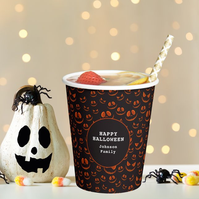 Gobelets En Papier Yeux citrouilles et Grins dans la fête d'Halloween (Pumpkin Eyes and Grins in Black Halloween Party Paper Cups)