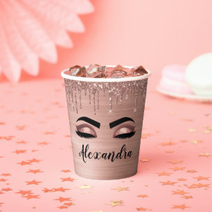 Gobelets En Papier Yeux Glamour Paillettes Coulantes Or Rosé