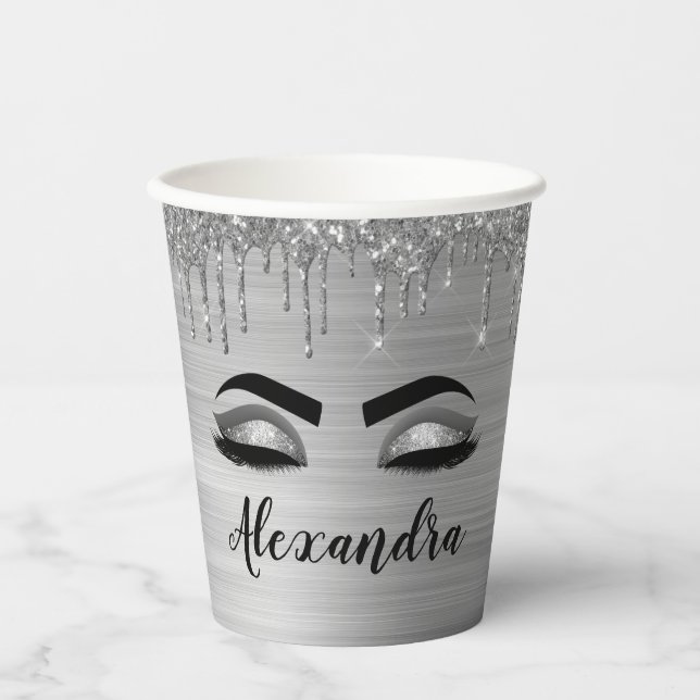 Gobelets en papier yeux glamour paillettes gouttes (Recto)