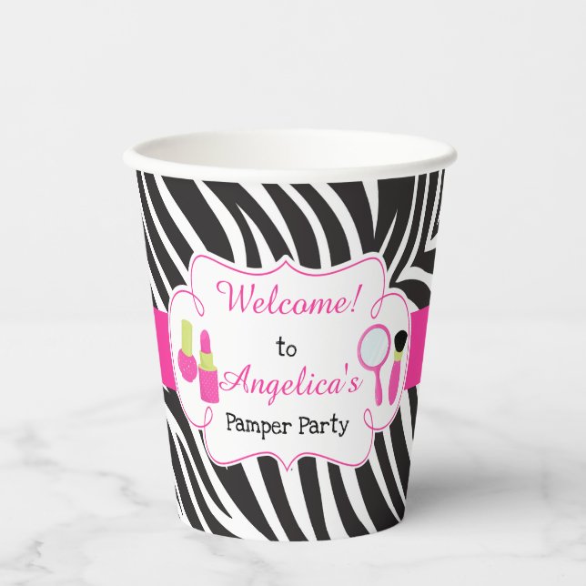 Gobelets En Papier Zebra imprimé anniversaire Pamper Party (Recto)