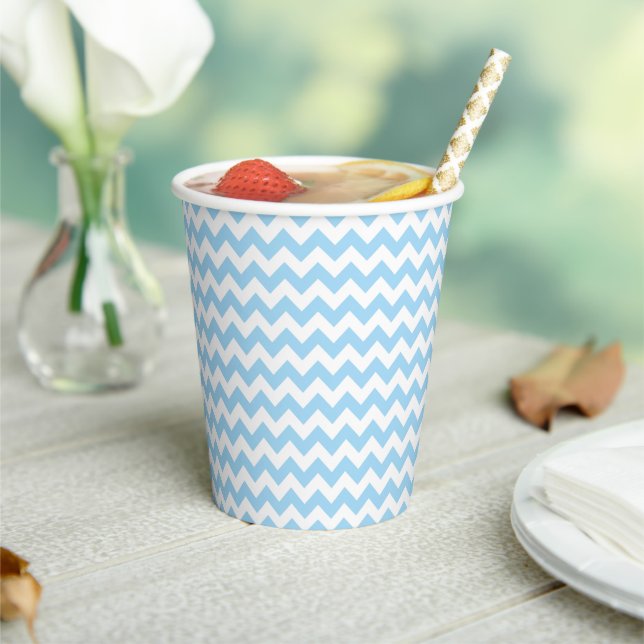 Gobelets En Papier Zigzag bleu, Chevron bleu, Motif géométrique (Insitu)