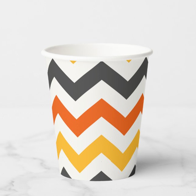 Gobelets En Papier Zigzag orange et noir (Recto)