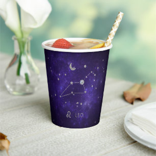 Gobelets En Papier Zodiac Purple Leo Horoscope d'astrologie cosmiqu