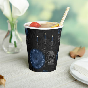 Gobelets En Papier Zodiaque magic   Dark Navy Blue Gothic Skull