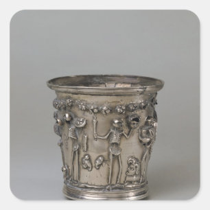 Goblet mit Skeletten mit Masken versehen Quadratischer Aufkleber