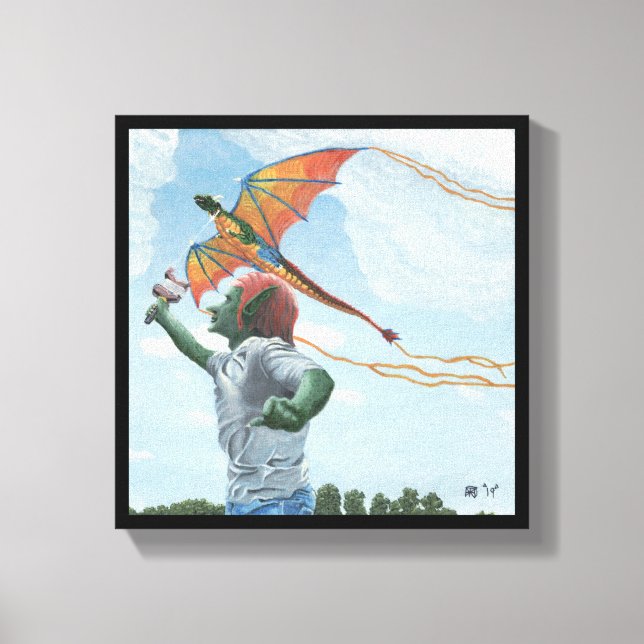 Goblin Flying Dragon Drache Fantasie Kunst Leinwan Leinwanddruck (Vorderseite)
