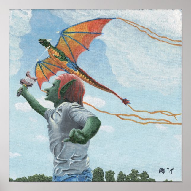 Goblin Flying Dragon Drache Fantasy Mauer Kunst Poster (Vorne)