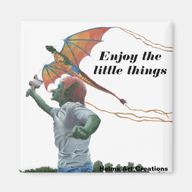 Goblin Flying Dragon Kite Fantasy Button Magnet (Vorne)