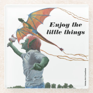 Goblin Flying Dragon Kite Fantasy Glass Untersetze Glasuntersetzer