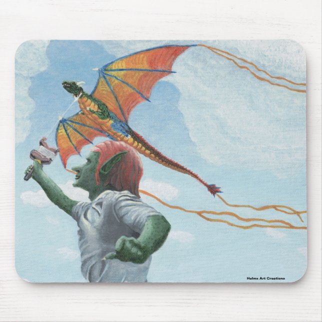 Goblin Flying Rainbow Dragon Kite Fantasy Mousepad (Vorne)