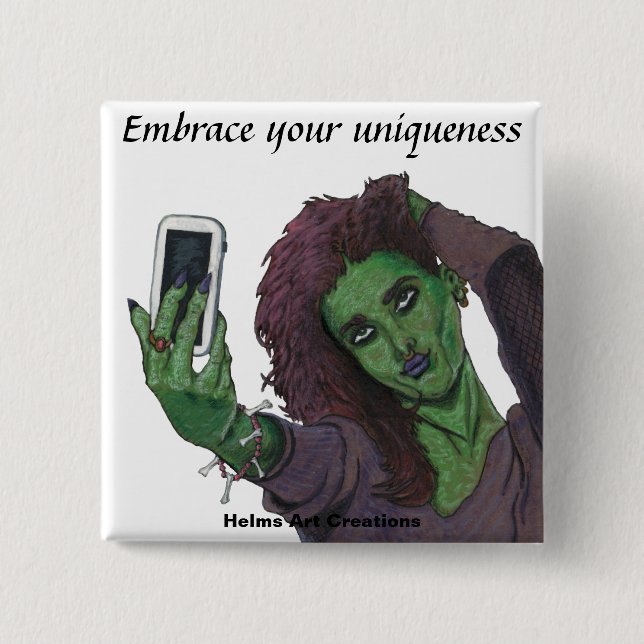 Goblin Girl Handy Selfasy Fantasy Art Button (Vorderseite)
