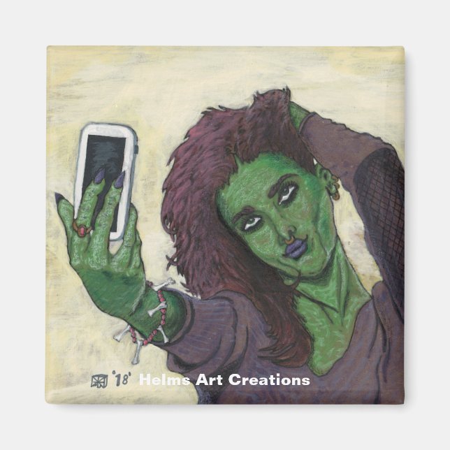Goblin Girl Handy Selfie Button Magnet (Vorne)