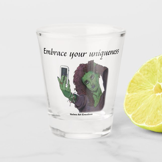 Goblin Girl Handy Selfie Fantasy Art Shot Glass Schnapsglas (Vorderseite)