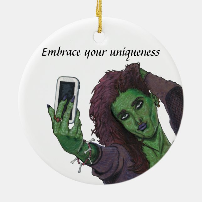 Goblin Girl Handy Selfie Fantasy Kunst, Dichtung u Keramik Ornament (Hinten)