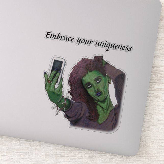 Goblin Girl Phone Selfie Fantasy Art Sticker (Detail)