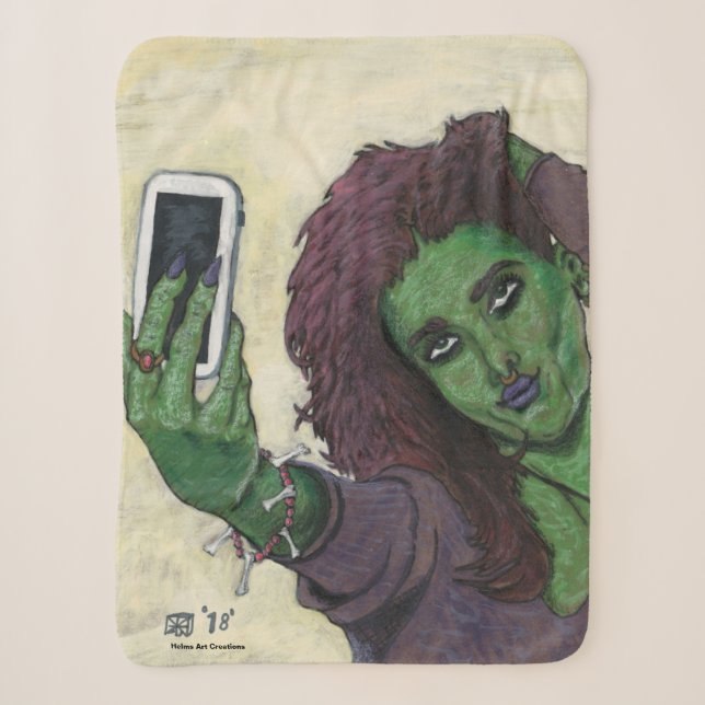 Goblin Girl Phone Selfie Fantasy Sherpa Blanket Sherpadecke (Vorderseite)