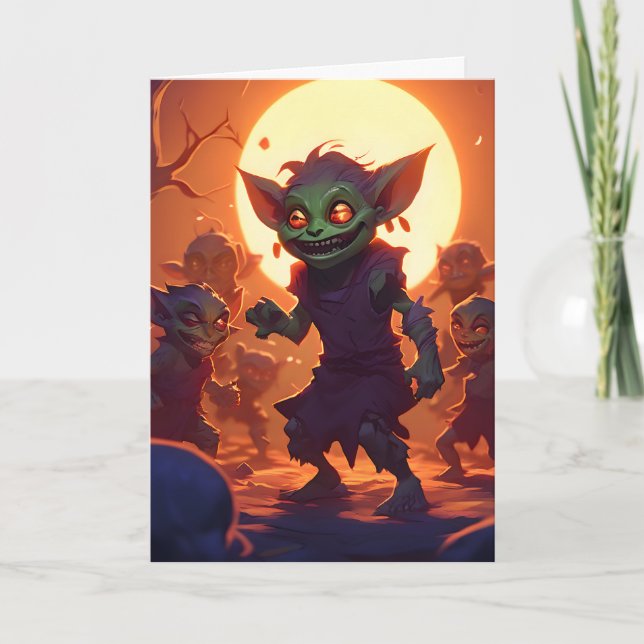 Goblin Kids Halloween Feiertagskarte (Vorderseite)