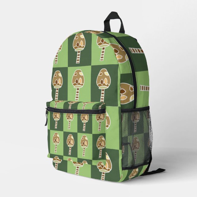 Goblincore Mushroom Green Checked Goblincore Bedruckter Rucksack (Rückseitige Ecke Rechts)