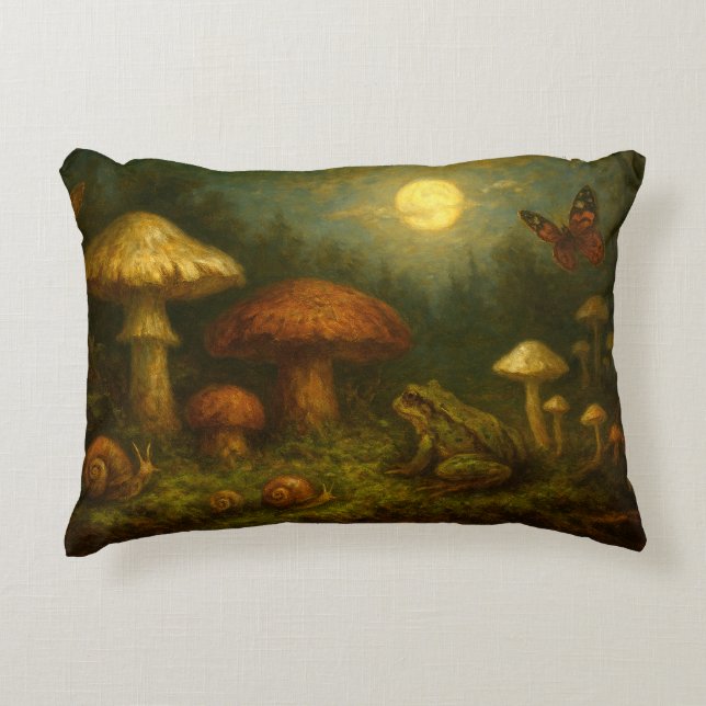 Goblincore Mushrooms, Snails & Frog In Moonlight Dekokissen (Vorderseite)