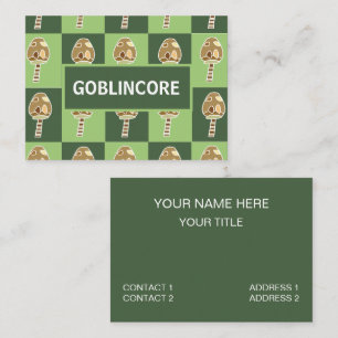 Goblincore-Pilz-Grün-Karo- Visitenkarte