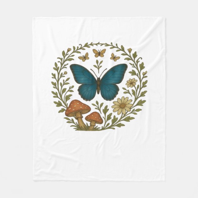 Goblincore Schmetterling Fairycore Botanische Klei Fleecedecke (Vorderseite)
