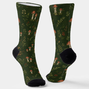 Goblincore Tiefes Waldgrün Amanita Pilze Socken