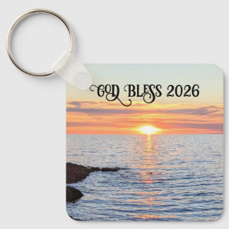 God Bless 2026 New Year Golden Sunset Photo Name Schlüsselanhänger
