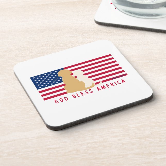 "God Bless America Flag and Dogs Untersetzer Set"  (Linke Seite)