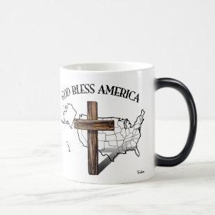 GOD BLESS AMERICA mit robustem Kreuz und US-Kontur Verwandlungstasse