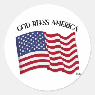 GOD BLESS AMERICA mit US-Flagge Runder Aufkleber