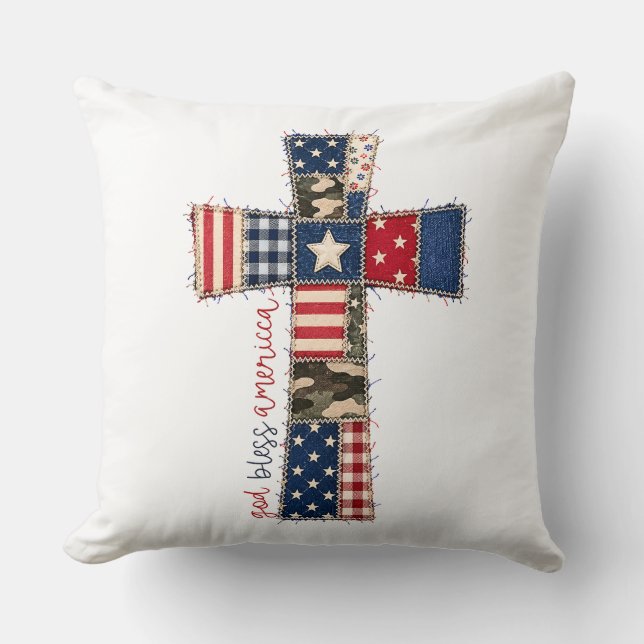 God Bless America Patchwork Kreuz Kissen (Vorderseite)