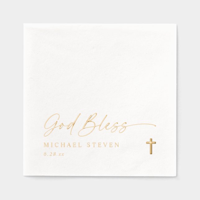 God Bless Baptism Napkins Modern Cross Gold Servietten Mit Folie (Vorderseite)