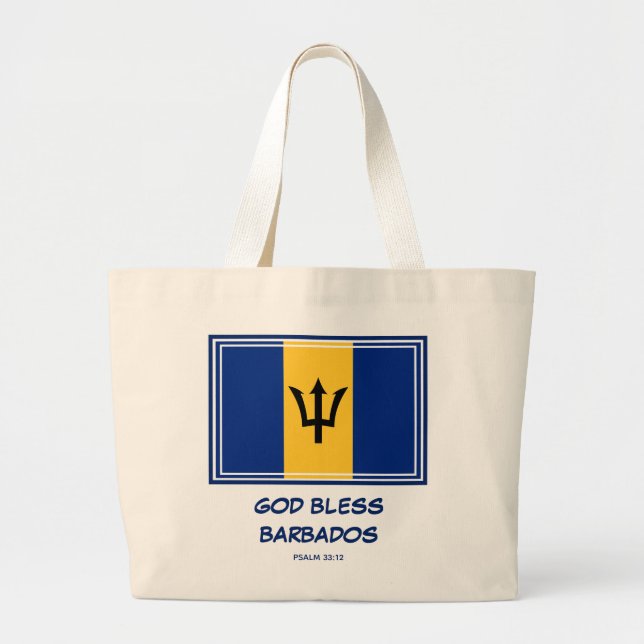 GOD BLESS BARBADOS Patriotic Barbadian Bajan Flag Jumbo Stoffbeutel (Vorne)