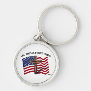 GOD BLESS COAST GUARD mit robustem Kreuz und US-Fl Schlüsselanhänger