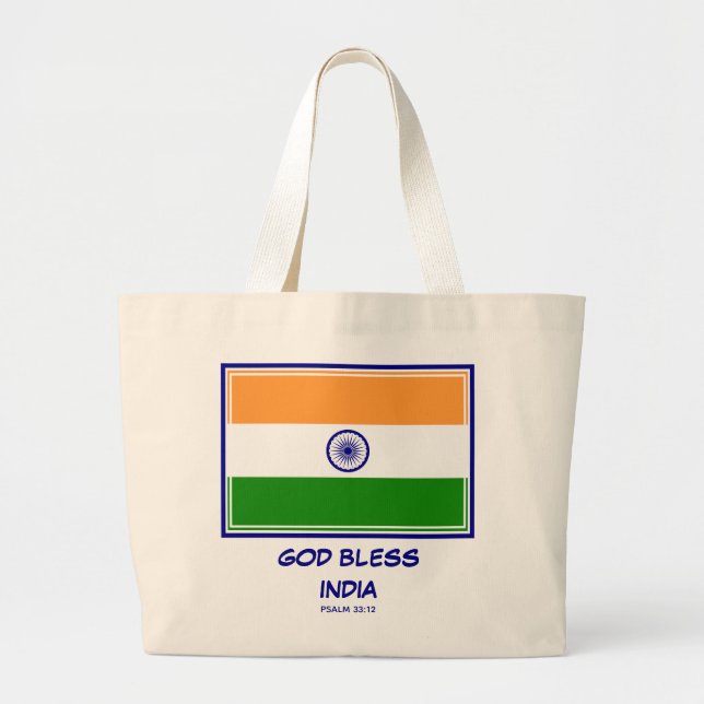 GOD BLESS INDIA Patriotische Indianerflagge Jumbo Stoffbeutel (Vorne)