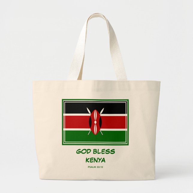 GOD BLESS KENYA Patriotic Kenyan Flag Jumbo Stoffbeutel (Vorne)