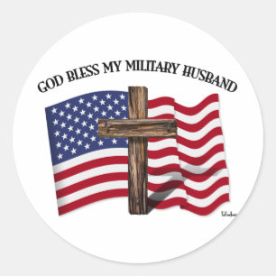 GOD BLESS MEIN MILITÄRISCHER HUSBAND, robuste US-F Runder Aufkleber