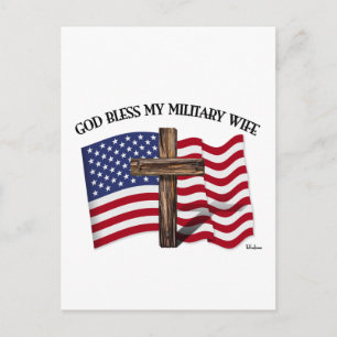 GOD BLESS MEINE MILITÄRISCHE EHEFRAU, robustes Kre Postkarte